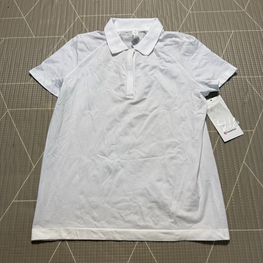 NEW Lululemon Swiftly Tech Short Sleeve Polo Shirt 12 White LW3HKNS Golf Tennis